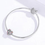 Solid 925 Sterling Silver Heart Colourful Floral Flower Pandora Inspired Charm