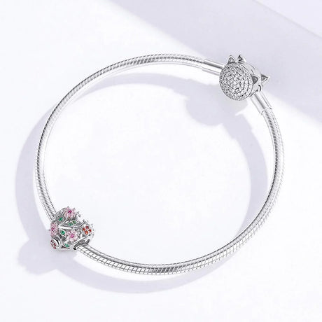 Solid 925 Sterling Silver Heart Colourful Floral Flower Pandora Inspired Charm