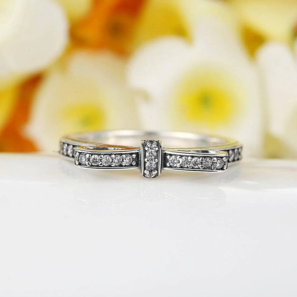 Solid 925 Sterling Silver Embellished with Cubic Zircon Butterfly Bow Ring