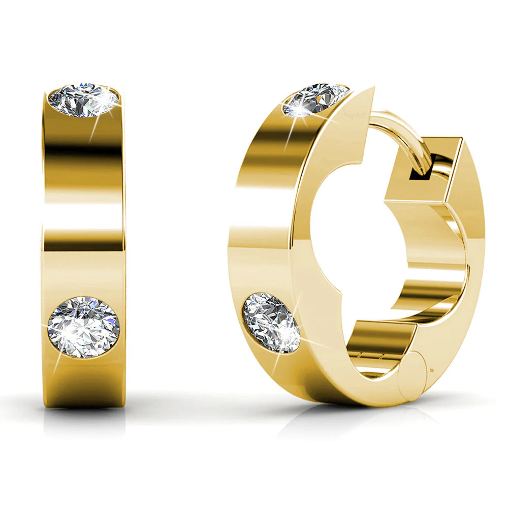 Krystal Couture Classic Round Huggies in Gold Adorned with Crystals from SWAROVSKI
