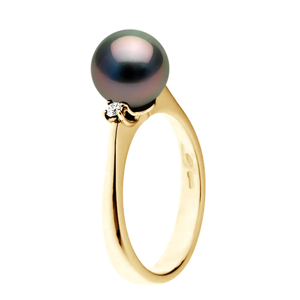 Ring Tahitian Pearl & Diamond Yellow Gold