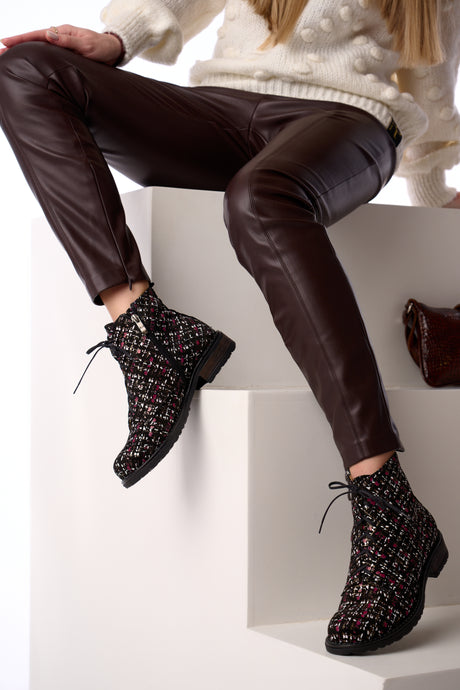 Bosccolo Womens Ankle Boots - Black/Burgundy/White