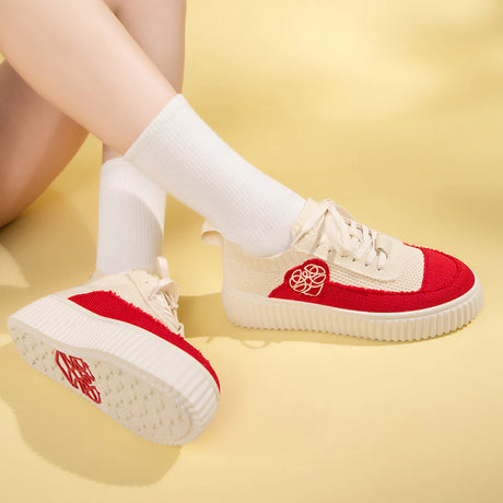 Chunky Platform Knit Sneakers - Red