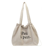 BAMEI Natural Linen Oversized Tote Bag with “Salomé” Letter Print - Ivory