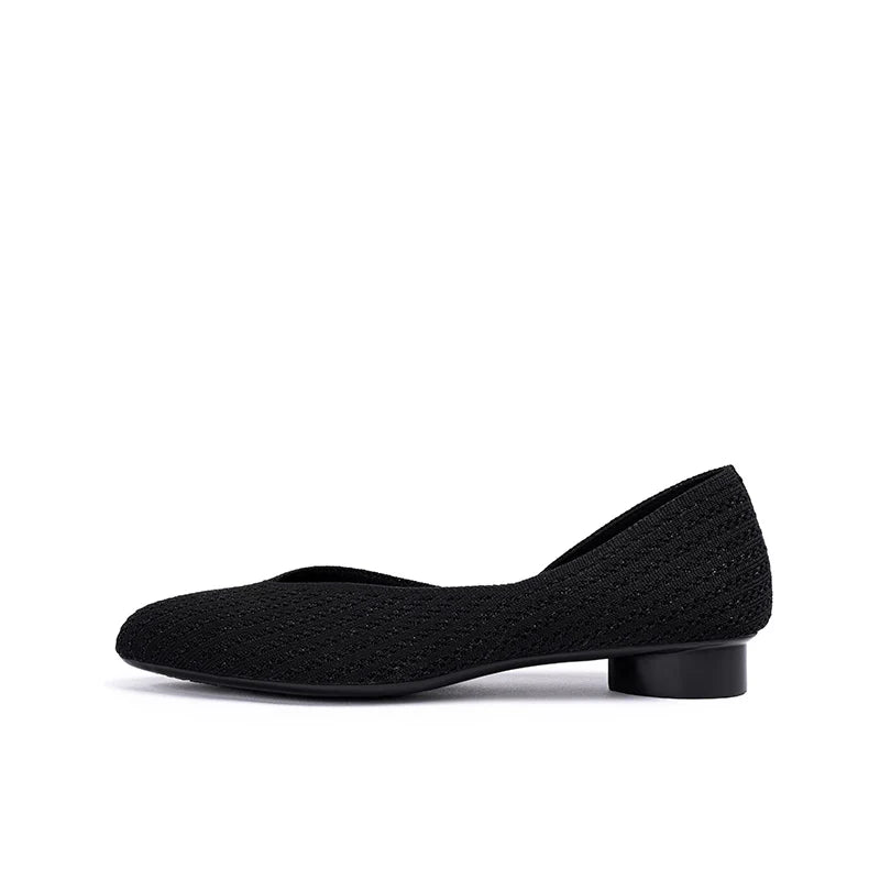 Pointed Toe Knit Ballet Flats - Black