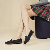 Houndstooth Knit Slip-On Flat Loafers - Black