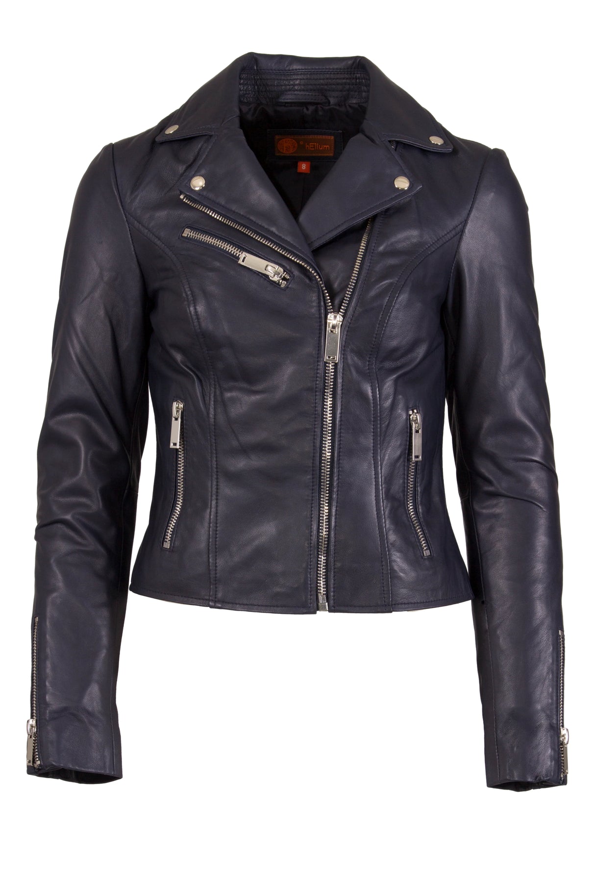 Womens Leather Jacket in Night Blue with Zips