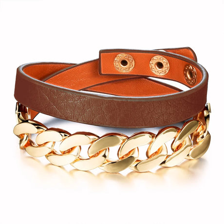 Snake Chain Leather Wrap Bracelet
