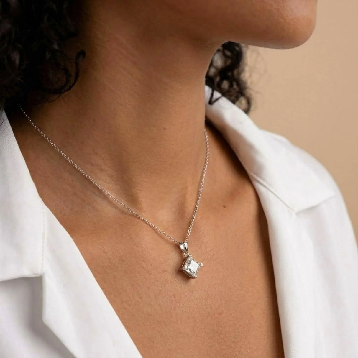 Krystal Couture Square-Cut Pendant Necklace Embellished with SWAROVSKI Crystals in White Gold