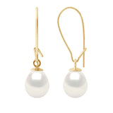 Drop Earrings Freshwater Pearl White Yellow Gold 7-8mm Lever Back
