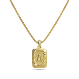 Bullion Gold Vintage Inspired Initial Medal Gold Bar Pendant Round Box Chain Necklace