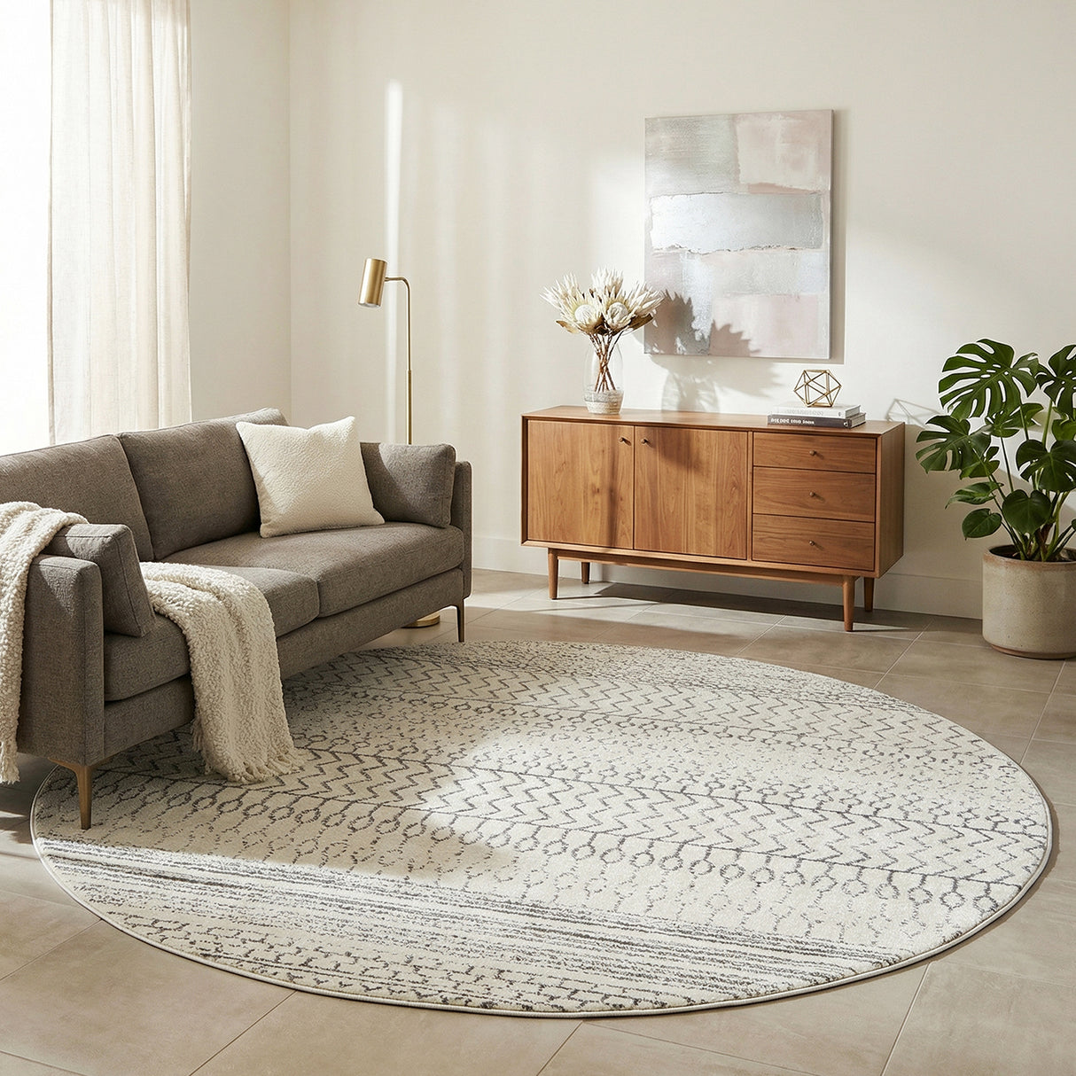Chrome Harper Silver Round Rug
