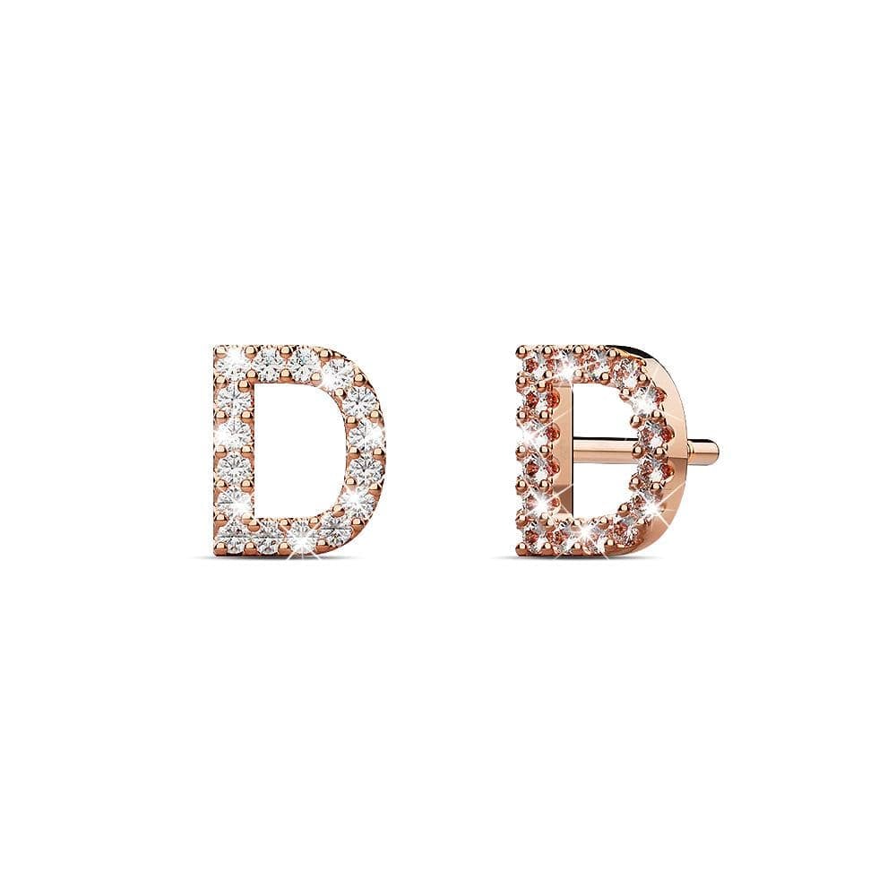 Solid 925 Sterling Silver Glamour Alphabet Letter Earrings Rose Gold