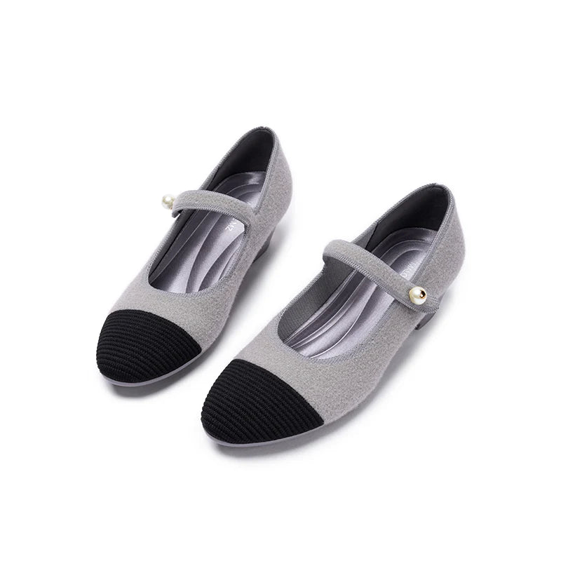 Vintage Tweed Low Heel Mary Jane Shoes - Grey