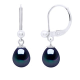 Earrings of Silver 925 and Real Cultured Freshwater Pearls Pear 7-8 mm - Black "Tahitian Style" - Longueur 18 cm