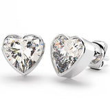 Solid 925 Sterling Silver Heart Bezel Studs Clear
