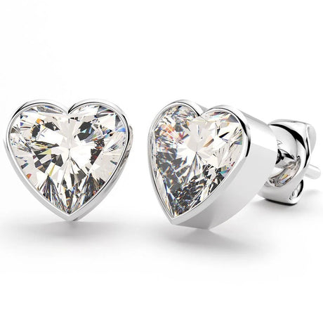 Solid 925 Sterling Silver Heart Bezel Studs Clear