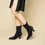 Pointed Toe Knit Sock Boots - Navy