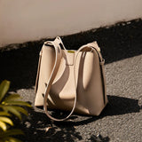 Nalandu Minimalist Genuine Leather Bucket Shoulder Bag - Taupe