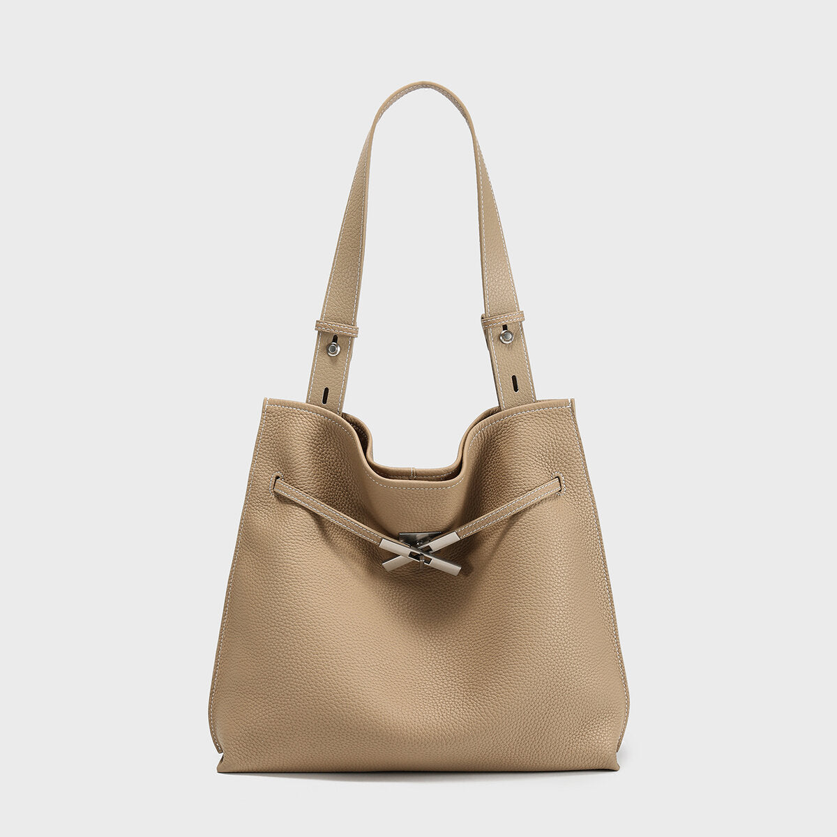 Pebbled Leather Slouchy Hobo Tote - Taupe