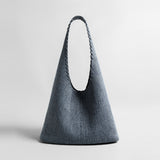 Textured Denim-Style Woven Hobo Tote Bag - Denim