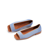 Colorblock Peep Toe Knit Flats - Blue
