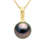 Beaded Pendant In Yellow Gold and Real Cultured Tahiti Pearl Round 10-11 mm - Longueur 42 cm