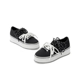 Dual Lace Platform Knit Sneakers - Black