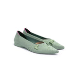 Butterfly Floral Knit Pointed Toe Ballet Flats - Mint