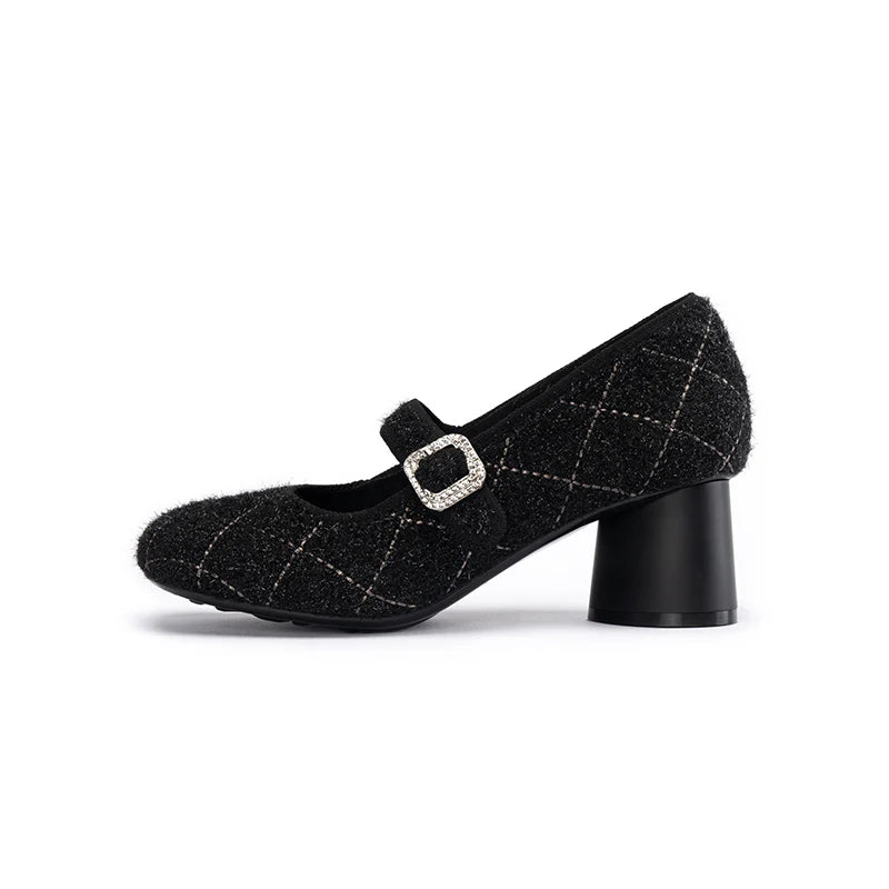 French Vintage Mary Jane Block Heels - Black