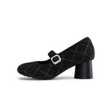 French Vintage Mary Jane Block Heels - Black