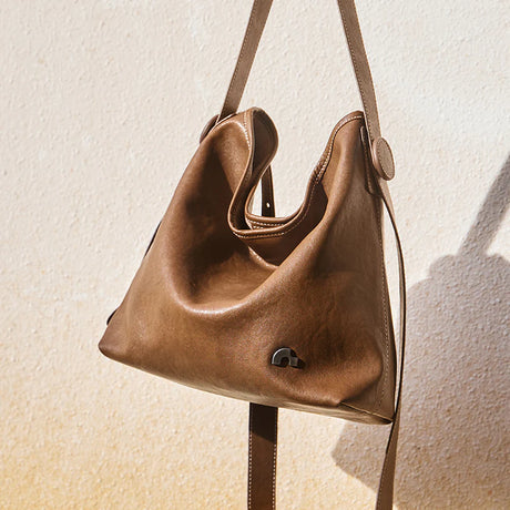 Nalandu Vintage Leather Slouchy Tote Bag - Brown