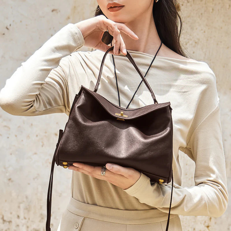 Nalandu Cloud Leather Satchel Bag - Chocolate