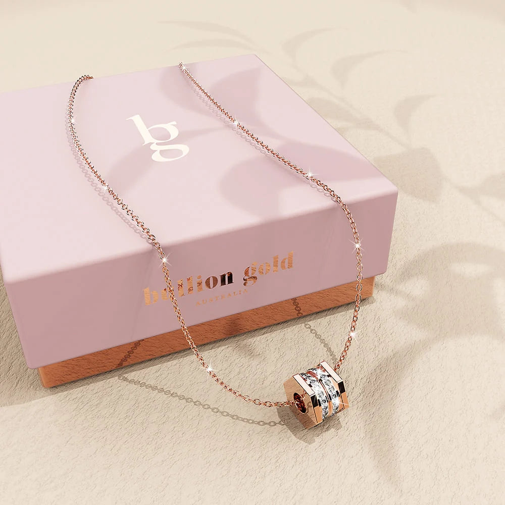 Boxed Carrie Glitz Bangle and Necklace Set In Rose Gold