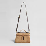 Suede Leather Structured Shoulder Bag - Camel