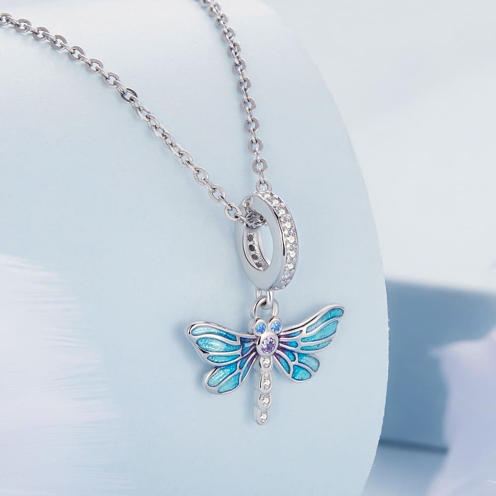 Solid 925 Signature Silver Dragonfly At Disco Charm