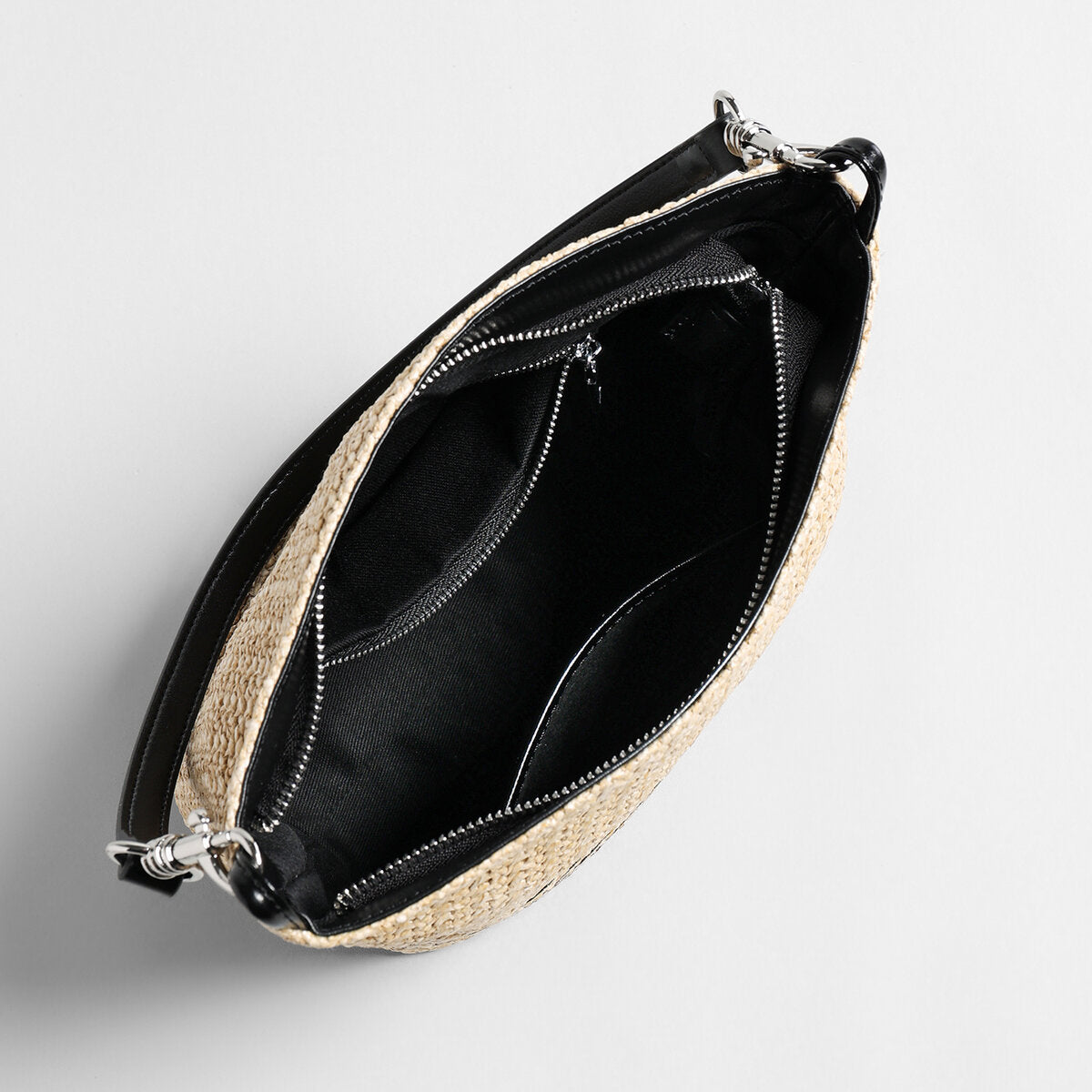 Striped Woven Straw Bucket Bag - Natural