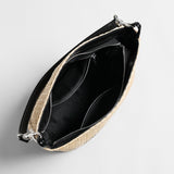 Striped Woven Straw Bucket Bag - Natural