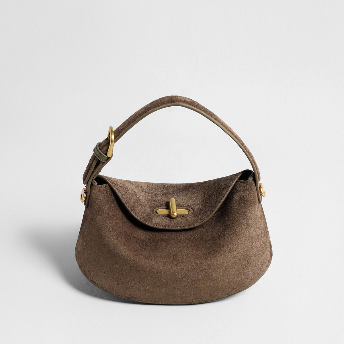 Suede Leather Pebble Top Handle Bag - Coffee