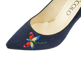 Bosccolo Womens Heels Embroidered - Navy Blue
