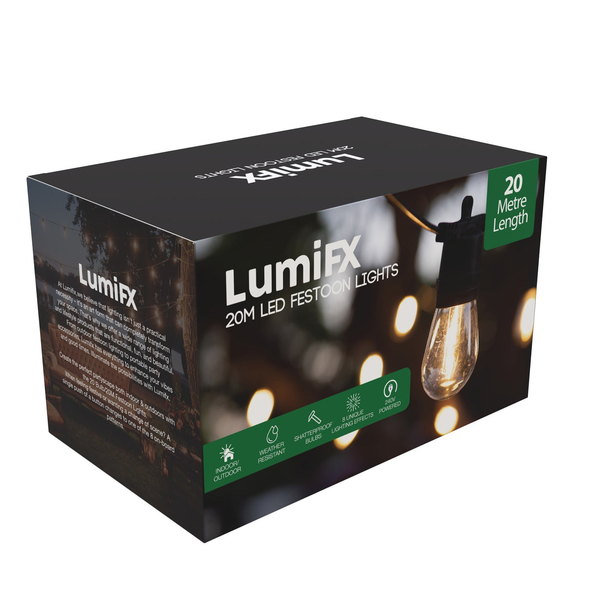 LumiFx 20 Bulb Festoon Lights 8 Lighting Effects