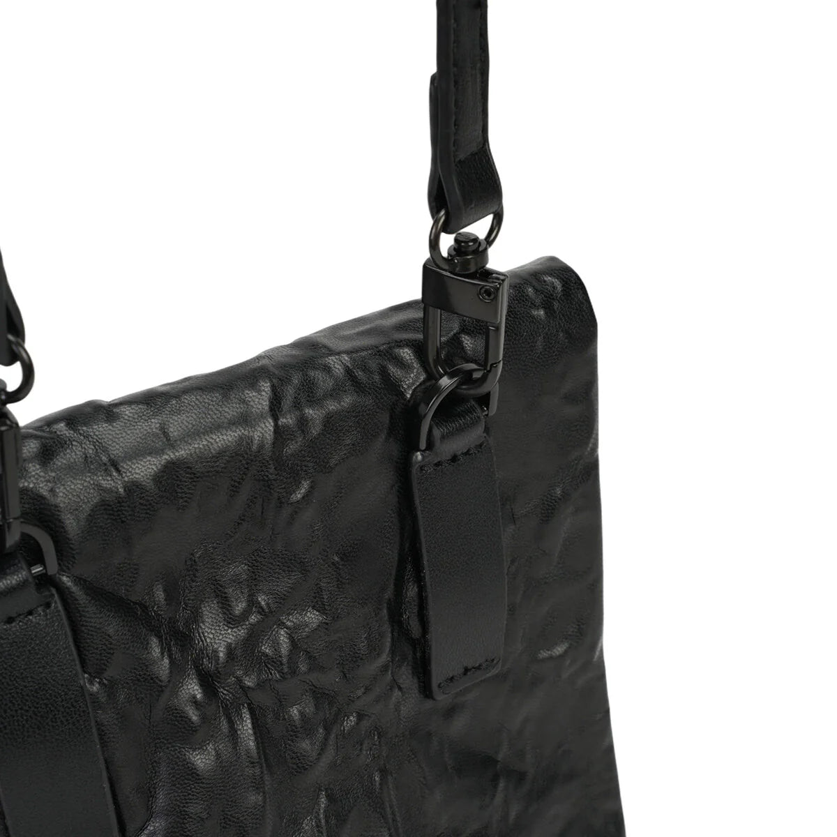 BAMEI Crinkled Roll-Top Crossbody Bag - Black