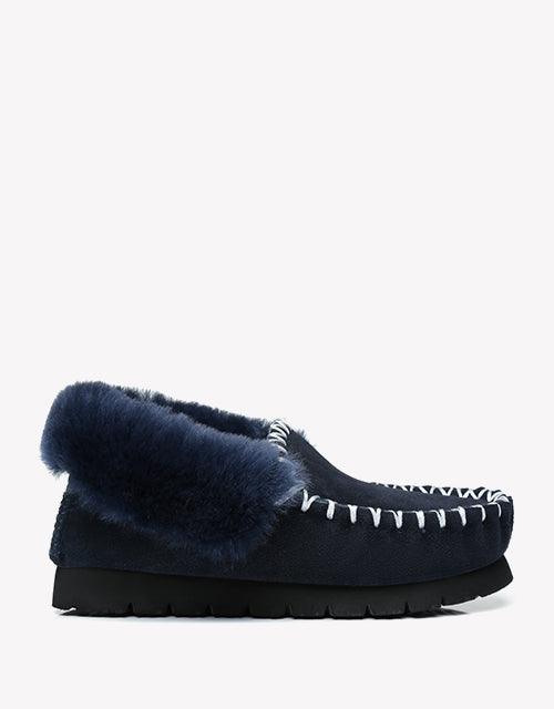 Popo Cow Suede Moccasin in Navy Blue