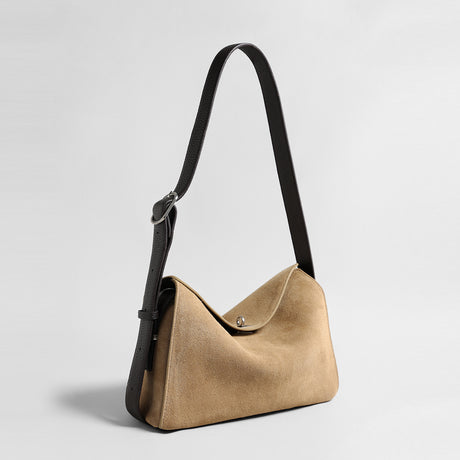 Suede Turn-Lock Hobo Bag – Adjustable Leather Strap Crossbody Bag