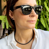 Set Being Composed of : Necklace of Real Cultured Freshwater Pearls Semi Round 6-7 mm with Spring Ring Clasp In Silver 925 - Black Tahiti - Longueur 42 cm