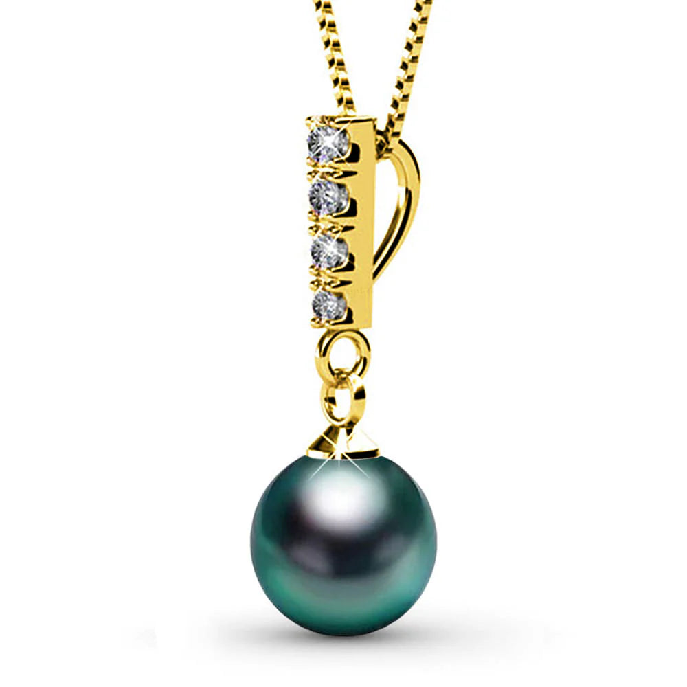 Krystal Couture Lustrous Pendant Necklace Embellished with Swarovski Crystal Iridescent Tahitian Look Pearls
