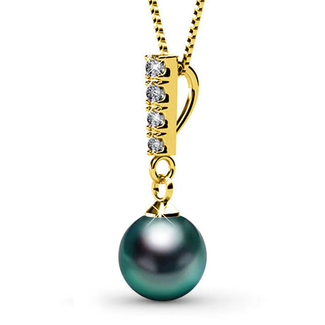 Krystal Couture Lustrous Pendant Necklace Embellished with Swarovski Crystal Iridescent Tahitian Look Pearls