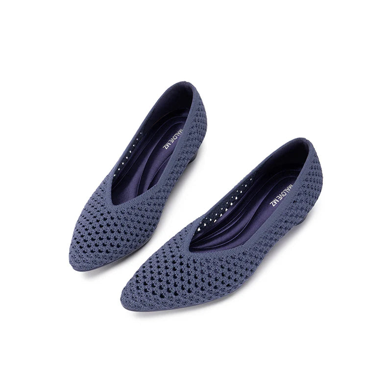 Heart Mesh Knit Pointed Toe Wedge Pumps - Indigo