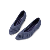 Heart Mesh Knit Pointed Toe Wedge Pumps - Indigo
