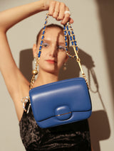 Structured Buckle Leather Shoulder Bag - Sapphire